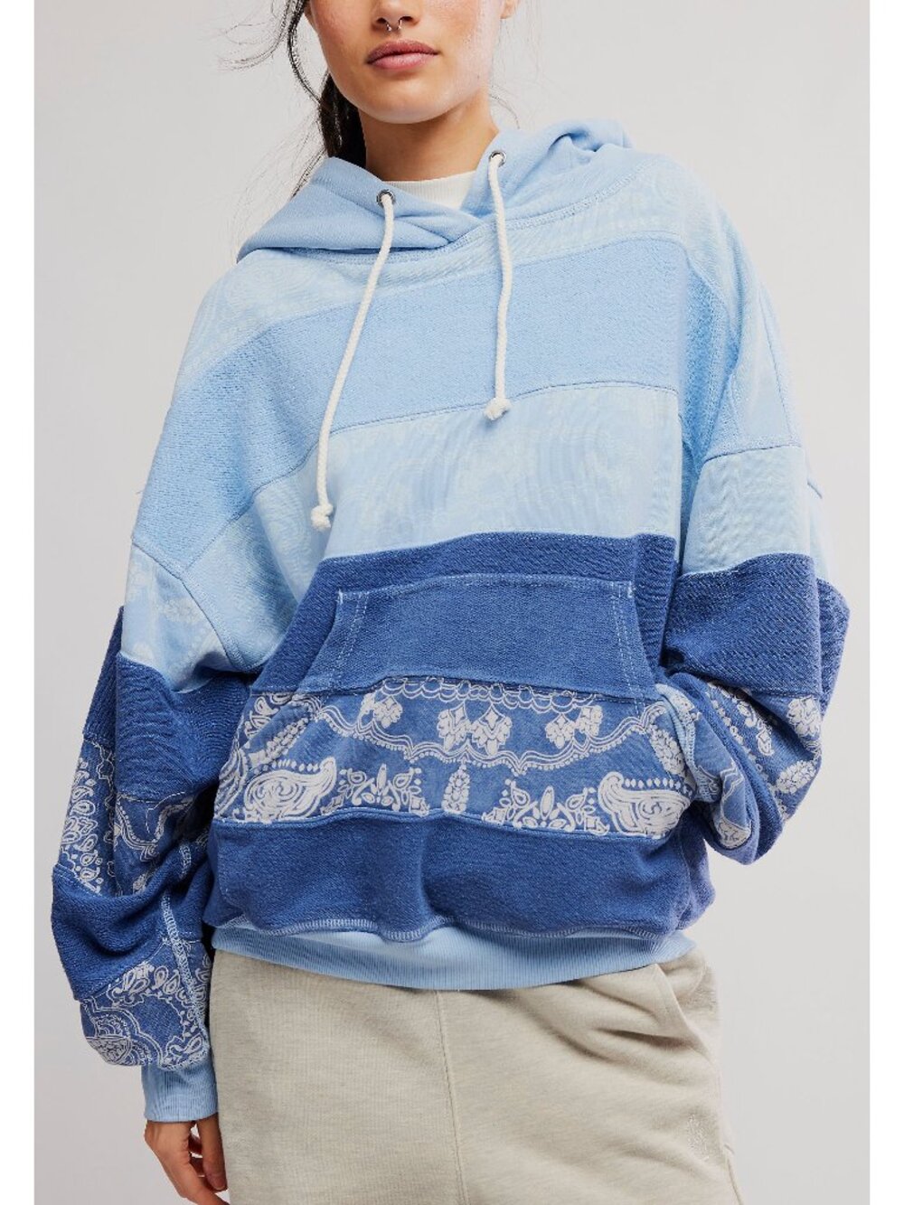 FP MOVEMENT Final Call Bandana Logo Hoodie / Blue Indigo Combo - Picture 2 of 6